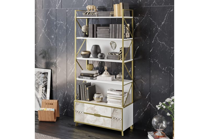 Ocotla Bokhylle 89x35 cm 5 Hyller - Hvit - Oppbevaring - Hylle - Bokhylle