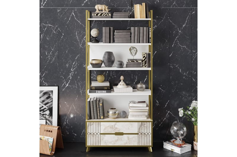 Ocotla Bokhylle 89x35 cm 5 Hyller - Hvit - Oppbevaring - Hylle - Bokhylle