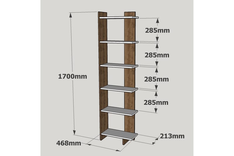 Ordelle Bokhylle 47 cm i Valnøtt - Hvit - Oppbevaring - Hylle - Bokhylle