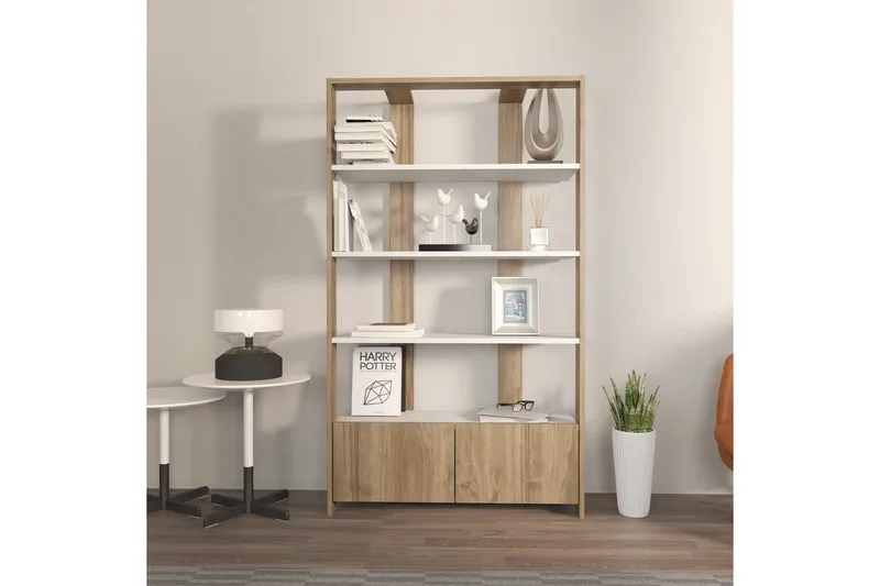 Bokhylle Ossin Hvit / Valnøtt - Hvit / Valnøtt - Oppbevaring - Hylle - Bokhylle