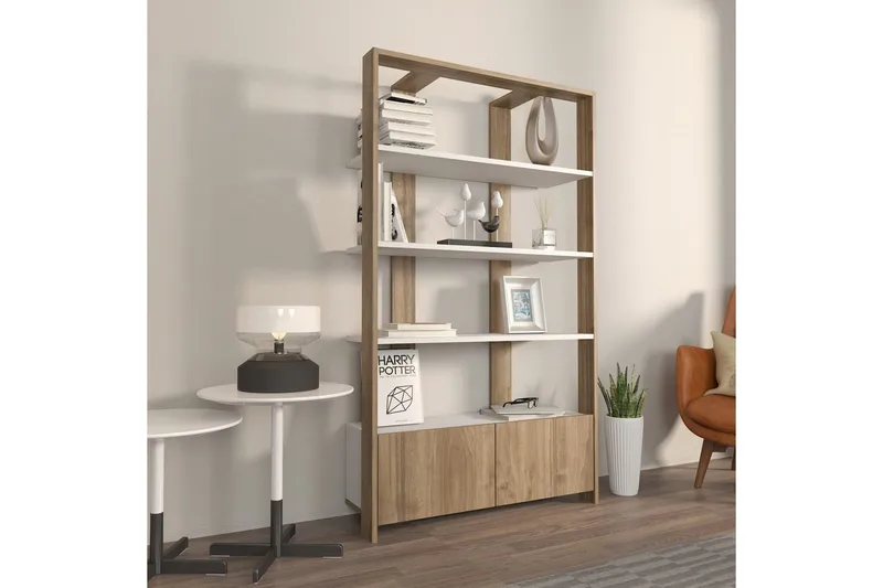Bokhylle Ossin Hvit / Valnøtt - Hvit / Valnøtt - Oppbevaring - Hylle - Bokhylle