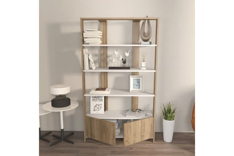 Bokhylle Ossin Hvit / Valnøtt - Hvit / Valnøtt - Oppbevaring - Hylle - Bokhylle