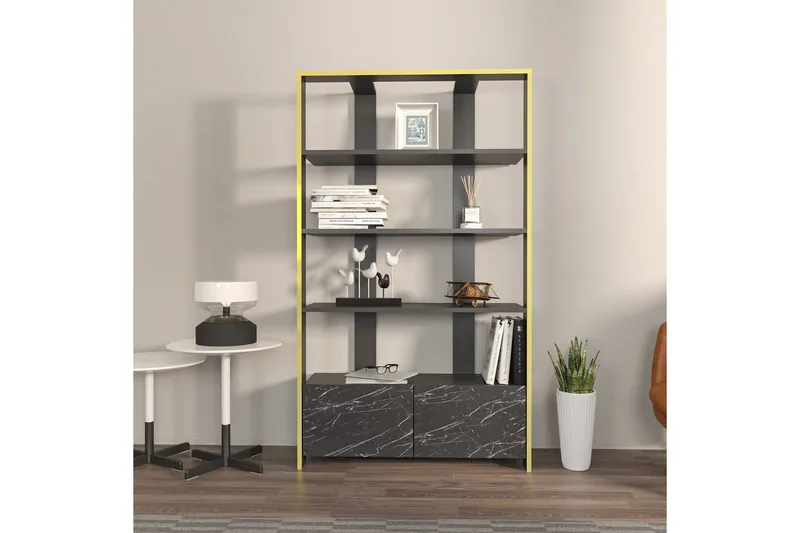 Bokhylle Ossin Svart / Marmor - Svart / Marmor - Oppbevaring - Hylle - Bokhylle
