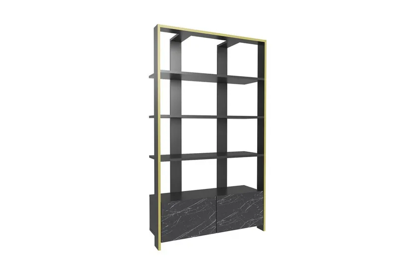 Bokhylle Ossin Svart / Marmor, Svart / Marmor