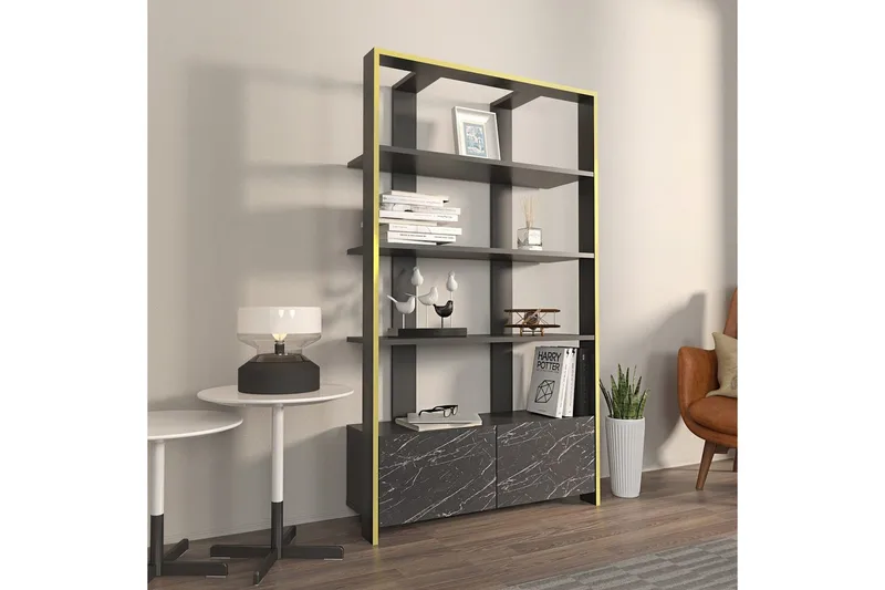 Bokhylle Ossin Svart / Marmor - Svart / Marmor - Oppbevaring - Hylle - Bokhylle