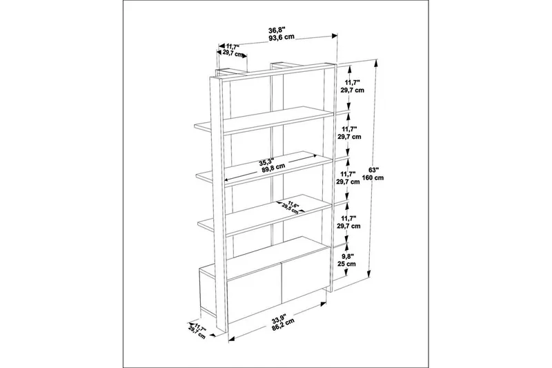 Bokhylle Ossin Svart / Marmor - Svart / Marmor - Oppbevaring - Hylle - Bokhylle