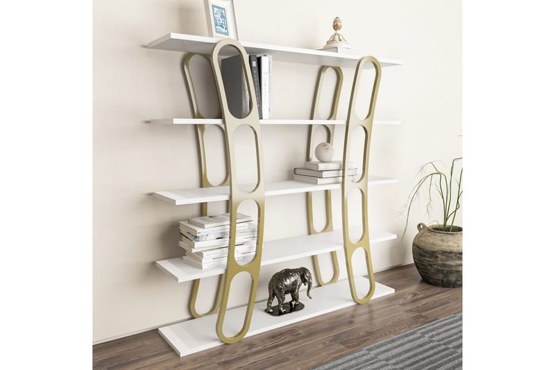 Bokhylle Quenla Hvit / Gull - Hvit / Gull - Oppbevaring - Hylle - Bokhylle