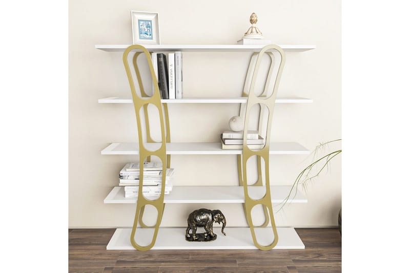 Bokhylle Quenla Hvit / Gull - Hvit / Gull - Oppbevaring - Hylle - Bokhylle