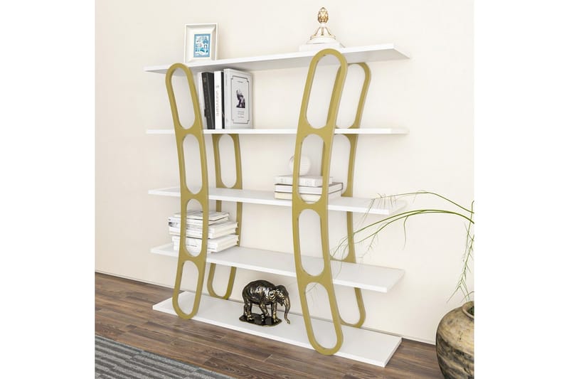 Bokhylle Quenla Hvit / Gull - Hvit / Gull - Oppbevaring - Hylle - Bokhylle