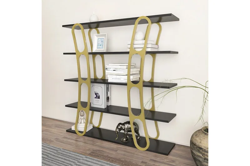 Bokhylle Quenla Svart / Gull - Svart / Gull - Oppbevaring - Hylle - Bokhylle