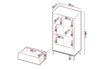 Querty Bokhylle 70x140x41 cm - Hvit/Svart - Oppbevaring - Hylle - Bokhylle