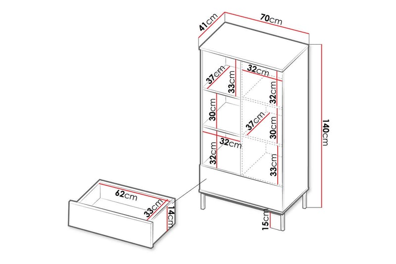 Querty Bokhylle 70x140x41 cm - Hvit/Svart - Oppbevaring - Hylle - Bokhylle