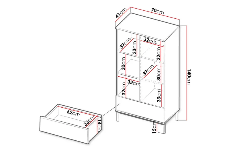 Querty Bokhylle 70x140x41 cm - Svart - Oppbevaring - Hylle - Bokhylle