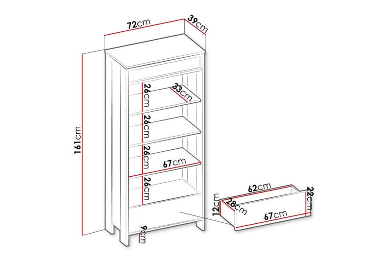 Rathmore Bokhylle 72 cm i Eik - Svart - Oppbevaring - Hylle - Bokhylle
