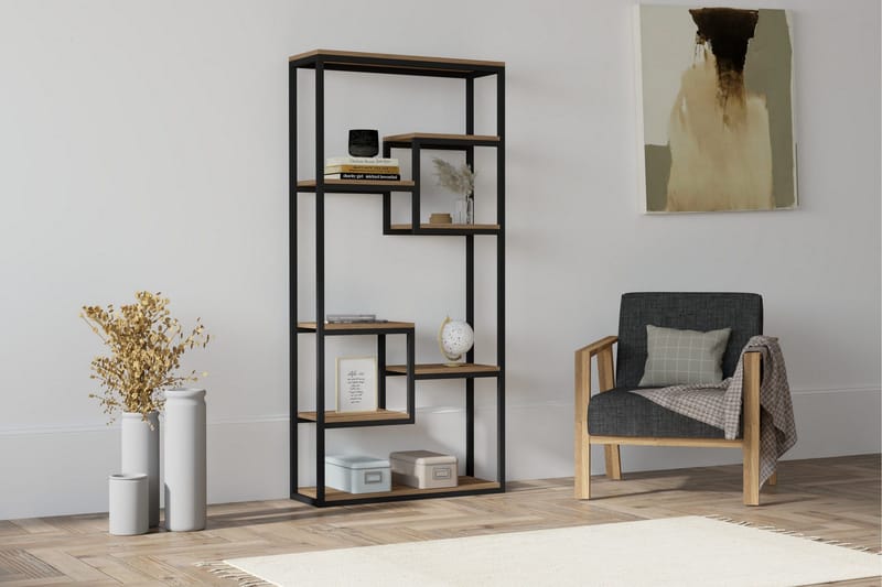Rinorea Bokhylle 85 cm i Metall med Treplate - Sort - Oppbevaring - Hylle - Bokhylle