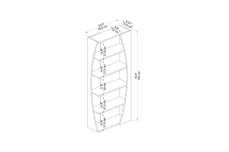 Selge Bokhylle 63,6 cm i Eik - Hvit - Oppbevaring - Hylle - Bokhylle