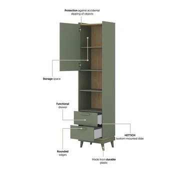 Bokhylle Skandi 1 Dør 2 Skuffer - Oppbevaring - Hylle - Bokhylle