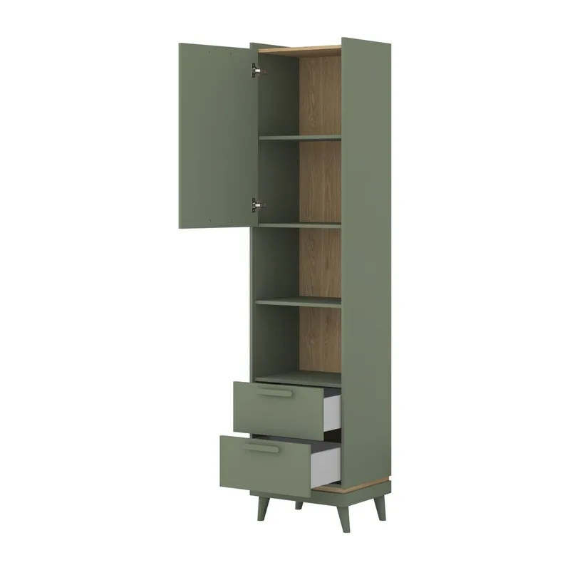 Bokhylle Skandi 1 Dør 2 Skuffer - Oppbevaring - Hylle - Bokhylle