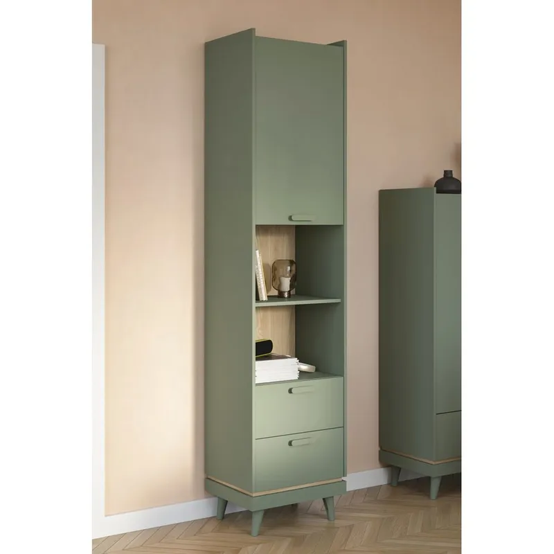 Bokhylle Skandi 1 Dør 2 Skuffer - Oppbevaring - Hylle - Bokhylle