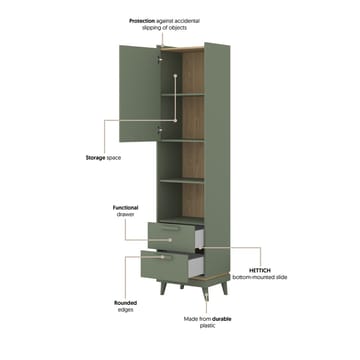 Bokhylle Skandi 1 Dør 2 Skuffer - Oppbevaring - Hylle - Bokhylle