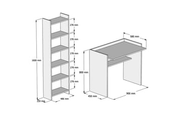 Skrivebord og Bokhylle Venne 90 cm - Hvit - Oppbevaring - Hylle - Bokhylle