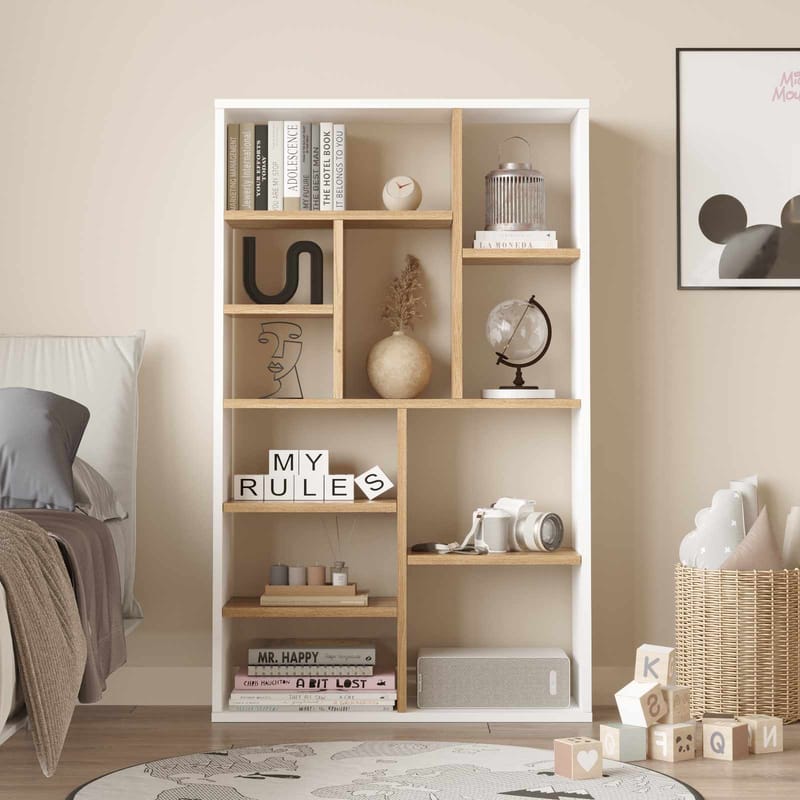 Bokhylle Skye Decor Bren (75 x 123,6 x 22 cm) Natural White - Naturlig og hvit - Oppbevaring - Hylle - Bokhylle