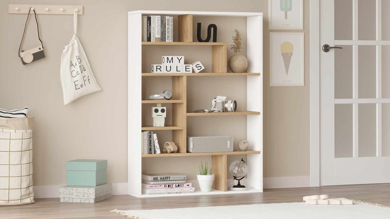 Bokhylle Skye Decor Cleo hylle (90 x 123,6 x 22 cm) Naturhvit - Naturlig og hvit - Oppbevaring - Hylle - Bokhylle
