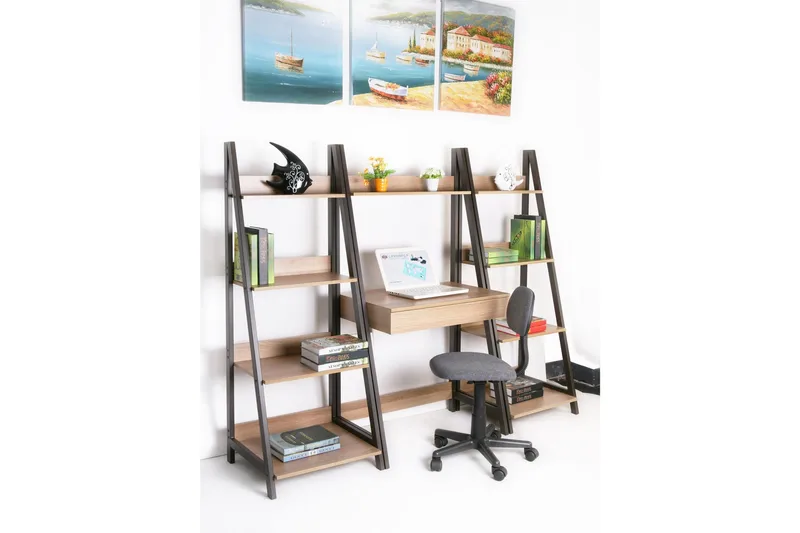 Step Bokhylle 48 cm i Tre med Metallramme - Lysebrun - Oppbevaring - Hylle - Bokhylle