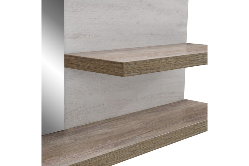 Talebi Vegghylle med Speil 25x213 cm - Brun / Hvit - Oppbevaring - Hylle - Vegghylle