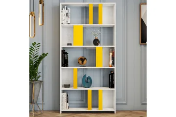 Timiza Bokhylle 90 cm med 5 Hyller i Malt Tre - Gul|Hvit - Oppbevaring - Hylle - Bokhylle