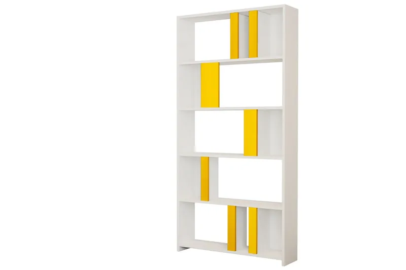 Timiza Bokhylle 90 cm med 5 Hyller i Malt Tre - Gul|Hvit - Oppbevaring - Hylle - Bokhylle