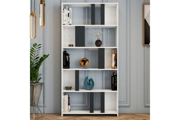 Timiza Bokhylle 90x20 cm 5 Hyller - Hvit / Antrasitt - Oppbevaring - Hylle - Bokhylle
