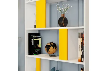 Timiza Bokhylle 90x20 cm 5 Hyller - Hvit/Gul - Oppbevaring - Hylle - Bokhylle