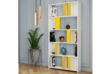 Timiza Bokhylle 90x20 cm 5 Hyller - Hvit/Gul - Oppbevaring - Hylle - Bokhylle