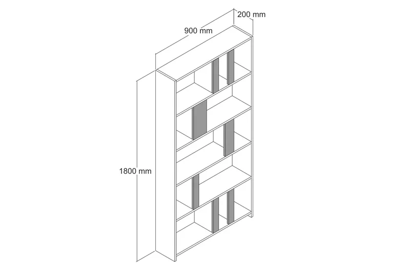 Timiza Bokhylle 90x20 cm 5 Hyller - Hvit/Gul - Oppbevaring - Hylle - Bokhylle