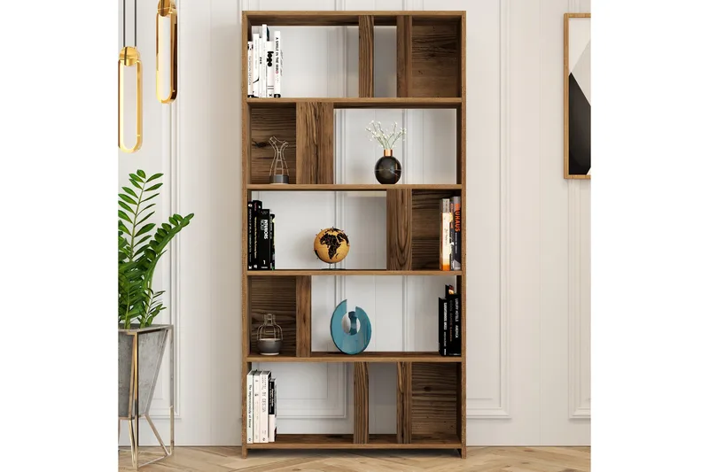 Timiza Bokhylle 90x20 cm 5 Hyller - Mørkebrun - Oppbevaring - Hylle - Bokhylle