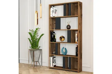 Timiza Bokhylle 90x20 cm 5 Hyller - Mørkebrun/Antrasitt - Oppbevaring - Hylle - Bokhylle