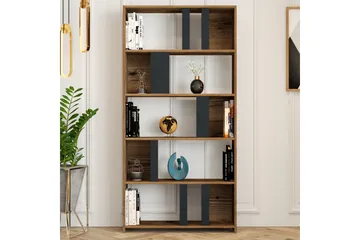 Timiza Bokhylle 90x20 cm 5 Hyller - Mørkebrun/Antrasitt - Oppbevaring - Hylle - Bokhylle