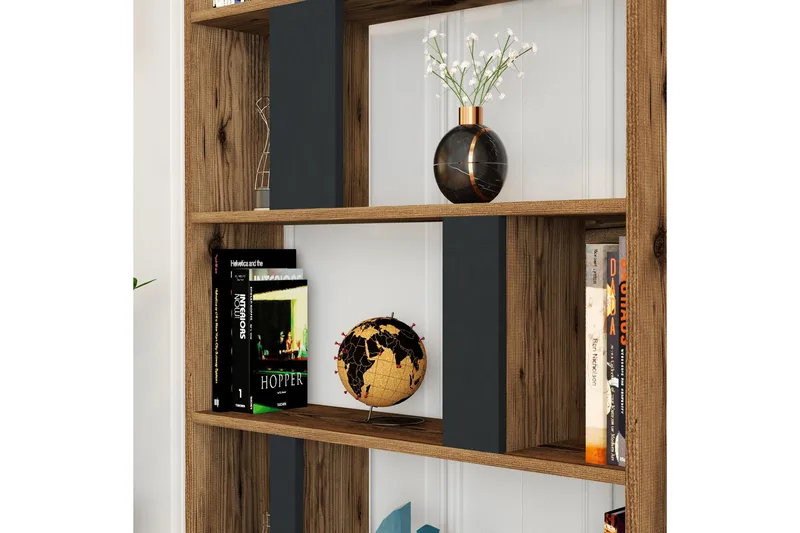 Timiza Bokhylle 90x20 cm 5 Hyller - Mørkebrun/Antrasitt - Oppbevaring - Hylle - Bokhylle