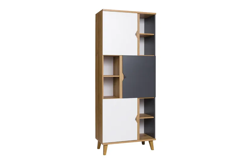 Vintra Bokhylle 80 cm 3 Luker, Hvit/Grå/Tre