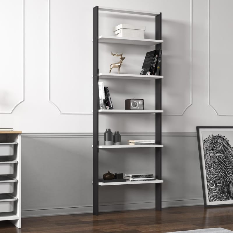 Branik Bokhylle 61x180x25 cm - Antrasitt og hvit - Oppbevaring - Hylle - Bokhylle