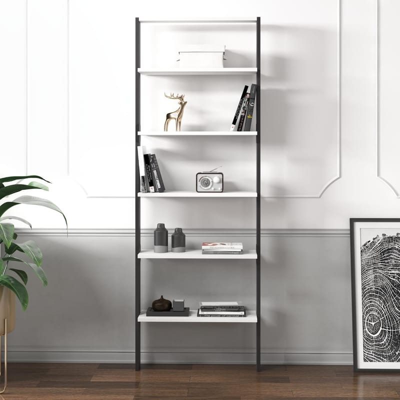 Branik Bokhylle 61x180x25 cm - Antrasitt og hvit - Oppbevaring - Hylle - Bokhylle