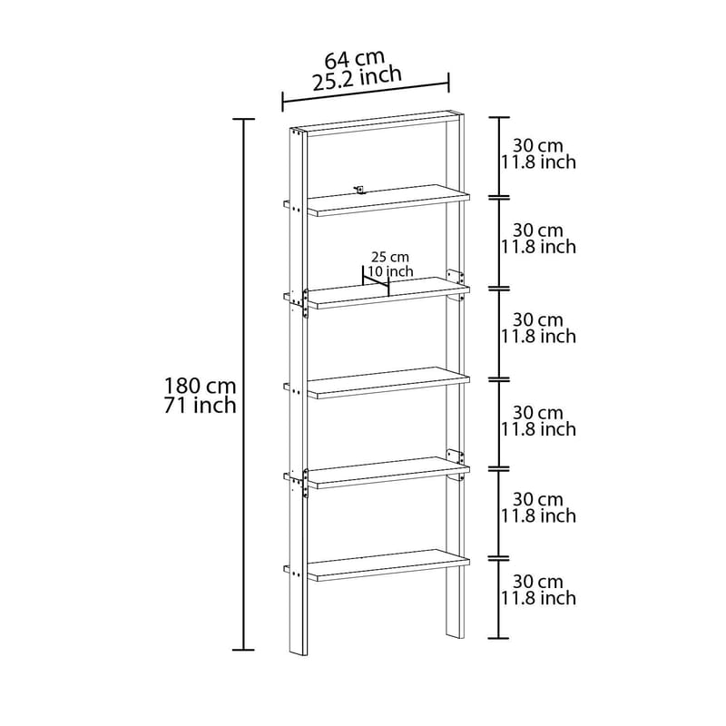 Branik Bokhylle 61x180x25 cm - Antrasitt og hvit - Oppbevaring - Hylle - Bokhylle