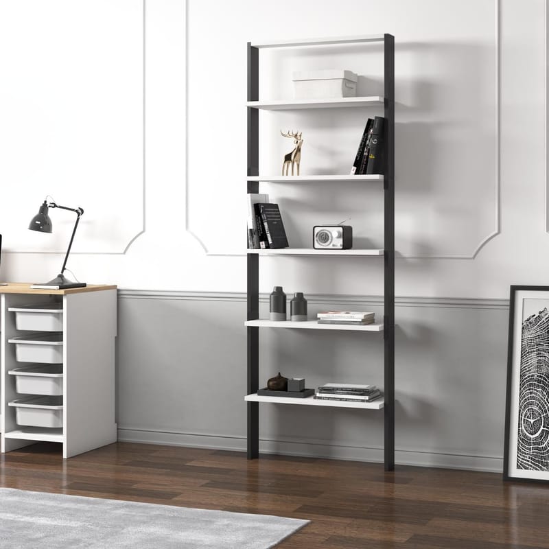 Branik Bokhylle 61x180x25 cm - Antrasitt og hvit - Oppbevaring - Hylle - Bokhylle