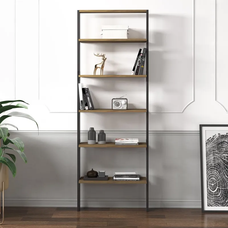 Branik Bokhylle 61x180x25 cm - Antrasitt/Antikk valnøtt - Oppbevaring - Hylle - Bokhylle