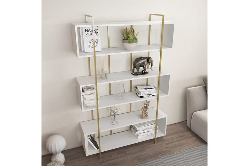 Bruti Bokhylle 120 cm i Malt Tre - Hvit|Gul - Oppbevaring - Hylle - Bokhylle