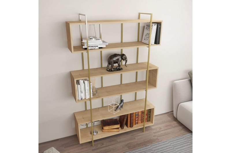 Bruti Bokhylle 120 cm - Lyse brun/Gull - Oppbevaring - Hylle - Bokhylle