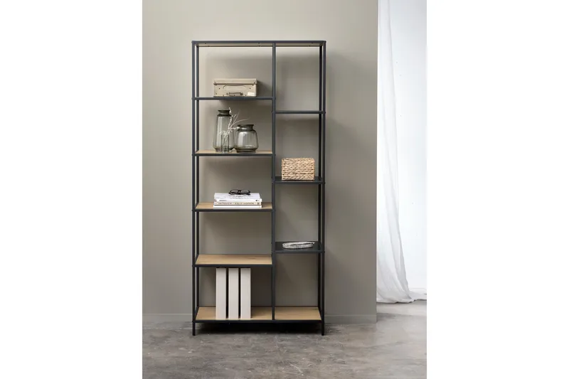 Cytis Industriell Bokhylle 80 cm i Metall med Treplate - Sort - Oppbevaring - Hylle - Bokhylle