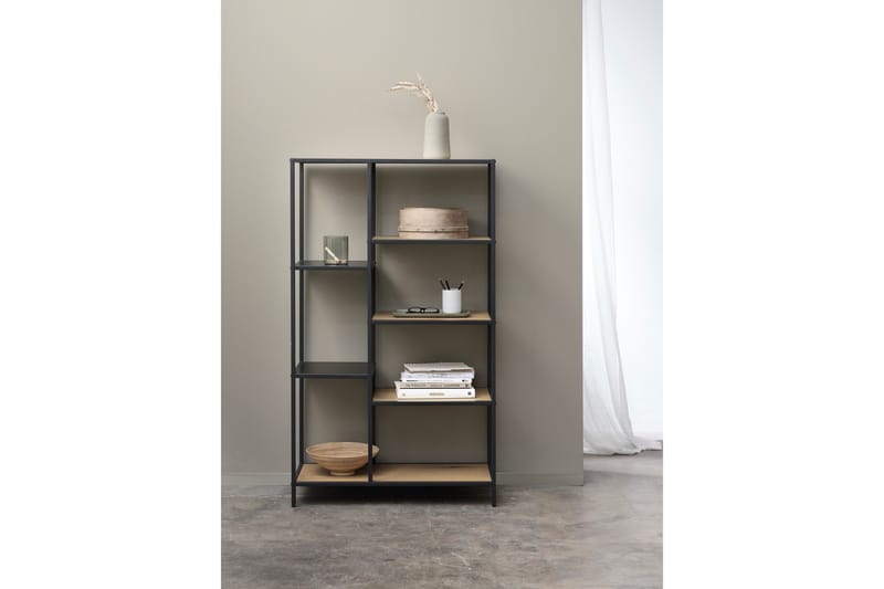 Cytis Industriell Bokhylle 80 cm i Metall med Treplate - Svart - Oppbevaring - Hylle - Bokhylle