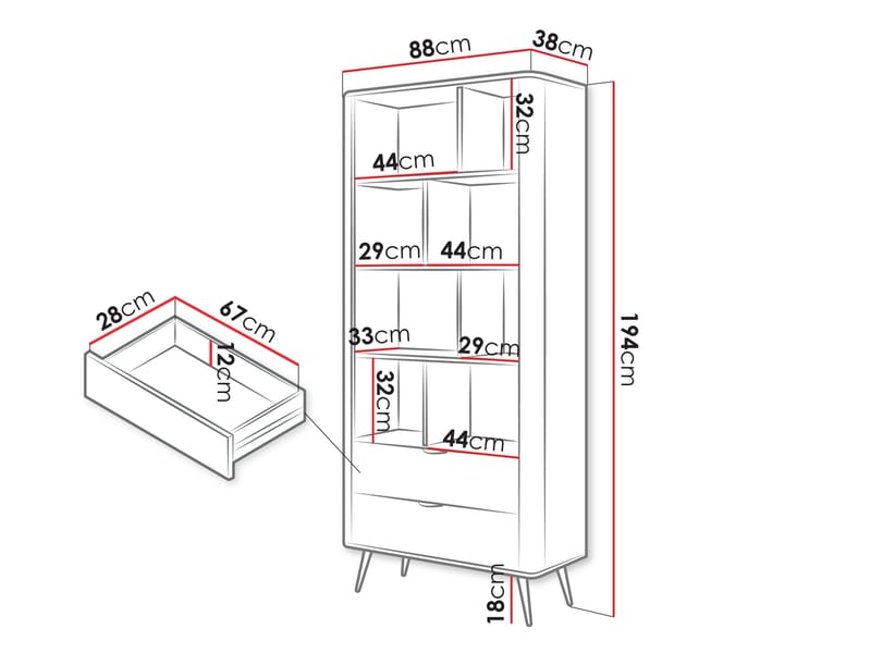 Forba Bokhylle 194 cm - hvit - Oppbevaring - Hylle - Bokhylle